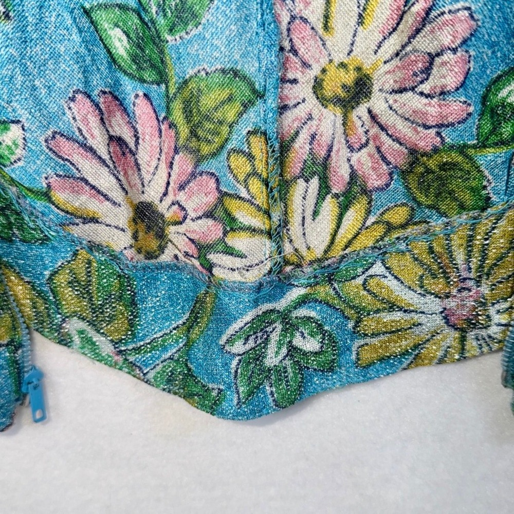 70s Disco Glam Metallic FloralVintage Zip Jacket Bouncing Bertha Blue Pink Sz 9 - Picture 13 of 13